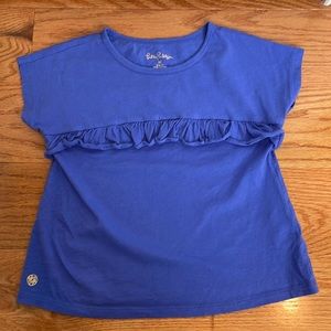 Lilly Pulitzer girls tshirt blue purple color size medium EUC ruffle detail